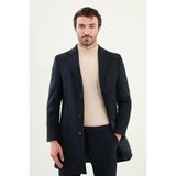 Düz Slim Fit Mono Yaka Klasik Yün Erkek Kaban - Lacivert - 58