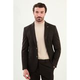Düz Slim Fit Mono Yaka Klasik Yün Erkek Takım Elbise - 50 - Kahverengi - 6 Drop
