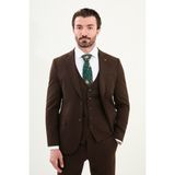 Düz Slim Fit Mono Yaka Klasik Yün Erkek Takım Elbise - 52 - Koyu Kahverengi - 6 Drop