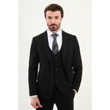 Düz Slim Fit Mono Yaka Klasik Yün Erkek Takım Elbise - 52 - Siyah - 6 Drop