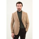 Düz Slim Fit Mono Yaka Torba Cepli Metal Düğmeli Erkek Ceket - Bej - 46