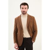 Düz Slim Fit Mono Yaka Torba Cepli Metal Düğmeli Erkek Ceket - Kamel - 48