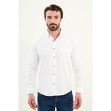 Düz Slim Fit Nakış Detaylı Kadife Erkek Gömlek - Ekru