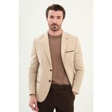 Düz Slim Fit Torba Cep Detaylı Mono Yaka Yün Erkek Ceket - Bej - 48