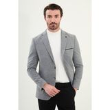 Düz Slim Fit Torba Cep Detaylı Mono Yaka Yün Erkek Ceket - Gri - 50