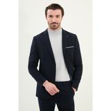 Düz Slim Fit Torba Cep Detaylı Mono Yaka Yün Erkek Ceket - Lacivert - 54