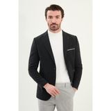 Düz Slim Fit Torba Cep Detaylı Mono Yaka Yün Erkek Ceket - Siyah - 50