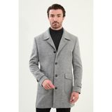 Düz Slim Fit Torba Cep Geniş Yaka Yün Erkek Kaban - Gri - 58