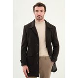 Düz Slim Fit Torba Cep Geniş Yaka Yün Erkek Kaban - Kahverengi - 48