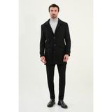 Düz Slim Fit Torba Cep Geniş Yaka Yün Erkek Kaban - Siyah - 56