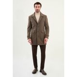 Düz Slim Fit Torba Cep Geniş Yaka Yün Erkek Kaban - Vizon - 58