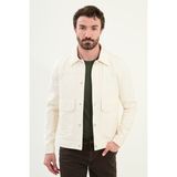 Düz Slim Fit Torba Cep Gömlek Yaka Suni Deri Erkek Mont - Ekru - 48