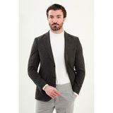 Düz Slim Fit Torba Cep Mono Yaka Yün Erkek Ceket - Antrasit - 58