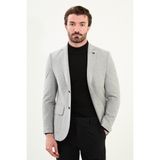 Düz Slim Fit Torba Cep Mono Yaka Yün Erkek Ceket - Gri - 58