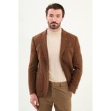 Düz Slim Fit Torba Cep Mono Yaka Yün Erkek Ceket - Kamel - 50