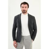 Düz Slim Fit Torba Cep Mono Yaka Yün Erkek Ceket - Siyah - 48