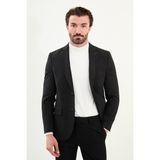 Düz Slim Fit Torba Cep Mono Yaka Yün Erkek Ceket - Siyah - 54