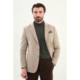 Düz Slim Fit Torba Cepli Mendil Detaylı Yün Erkek Ceket - Bej - 52