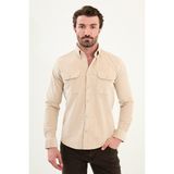 Düz Slim Fit Uzun Kollu Kadife Erkek Gömlek - Bej