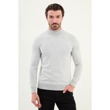 Düz Slim Fit Yarım Balıkçı Yaka Erkek Triko Kazak - Açık Gri
