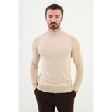 Düz Slim Fit Yarım Balıkçı Yaka Erkek Triko Kazak - Bej