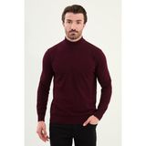 Düz Slim Fit Yarım Balıkçı Yaka Erkek Triko Kazak - Bordo - 2XL