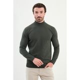 Düz Slim Fit Yarım Balıkçı Yaka Erkek Triko Kazak - Haki