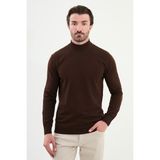 Düz Slim Fit Yarım Balıkçı Yaka Erkek Triko Kazak - Kahverengi