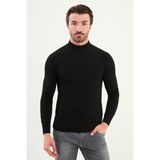 Düz Slim Fit Yarım Balıkçı Yaka Erkek Triko Kazak - Siyah