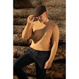 Düz Taba Rengi Slim Fit Bisiklet Yaka Yün Erkek Triko Kazak - 2XL
