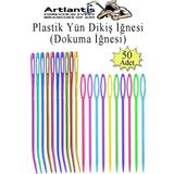Düz Ve Kıvrımlı Plastik Yün İğnesi 50 Adet 1 Paket Plastik Dikiş Dokuma İğnesi Kavisli İplik İğne Goblen