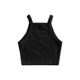 Düz Yaka Askılı Siyah Renk Fitilli Crop Top Büstiyer (Siyah, M)