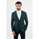 Düz Zümrüt Rengi Slim Fit Torba Cep Mono Yaka Punto Dikiş Erkek Ceket - 46