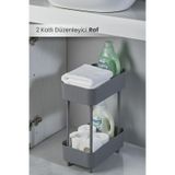 Düzenleyici 2 Katlı Raf -dolap İçi & Tezgah Üstü Banyo Deterjanlık Mutfak Evye Altı Organizer Gri