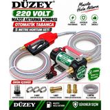 Düzey 220 Volt Mazot Aktarma Pompası Mavi Döküm Malzeme ile 5 Metre Telli Hortum ve Akaryakıt Tabanca Seti 200 Watt Series