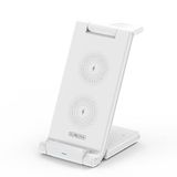 Duzzona 15W Katlanır 3 in 1 Telefon Kulaklık Saat Kablosuz Şarj Standı BEYAZ