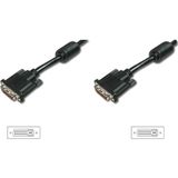 DVI Bağlantı Kablosu, DVI-D (24+1) Erkek <==> DVI-D (24+1) Erkek, 2x ferrit, 5 metre, UL, siya
