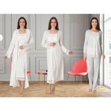 Dvina Effortt Lohusa 4'lü Set - Sabahlık/pijama Takımı/gecelik Ekru - 3046 - 2XL