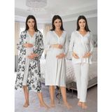Dvina Effortt Lohusa 4'lü Set - Sabahlık/pijama Takımı/gecelik Ekru - 8096