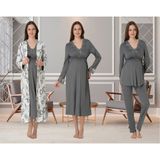 Dvina Effortt Lohusa 4'lü Set - Sabahlık/pijama Takımı/gecelik Füme - 8096 - XL