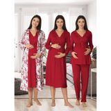 Dvina Effortt Lohusa 4'lü Set - Sabahlık/pijama Takımı/gecelik Fuşya - 8096 - 2XL