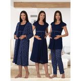 Dvina Effortt Lohusa 4'lü Set - Sabahlık/pijama Takımı/gecelik Lacivert - 6016 - 2XL