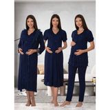 Dvina Effortt Lohusa 4'lü Set - Sabahlık/pijama Takımı/gecelik Lacivert - 8026 - 2XL