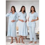Dvina Effortt Lohusa 4'lü Set - Sabahlık/pijama Takımı/gecelik Mavi - 8026 - XL
