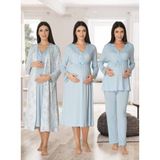 Dvina Effortt Lohusa 4'lü Set - Sabahlık/pijama Takımı/gecelik Mavi - 8096 - XL