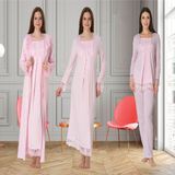 Dvina Effortt Lohusa 4'lü Set - Sabahlık/pijama Takımı/gecelik Pembe - 3046 - 2XL