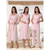 Dvina Effortt Lohusa 4'lü Set - Sabahlık/pijama Takımı/gecelik Pudra - 6016 - XL