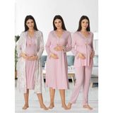 Dvina Effortt Lohusa 4'lü Set - Sabahlık/pijama Takımı/gecelik Pudra - 8096 - 2XL