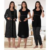 Dvina Effortt Lohusa 4'lü Set - Sabahlık/pijama Takımı/gecelik Siyah - 6016 - 2XL
