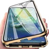 DXL iPhone XR Uyumlu Önü ve Arkası Temperli Cam, Manyetik Adsorpsiyon Darbeye Dayanıklı Kapak, Alüminyum Metal Tampon Güçlü Mıknatıslar (Altın Rengi, iPhone XR)